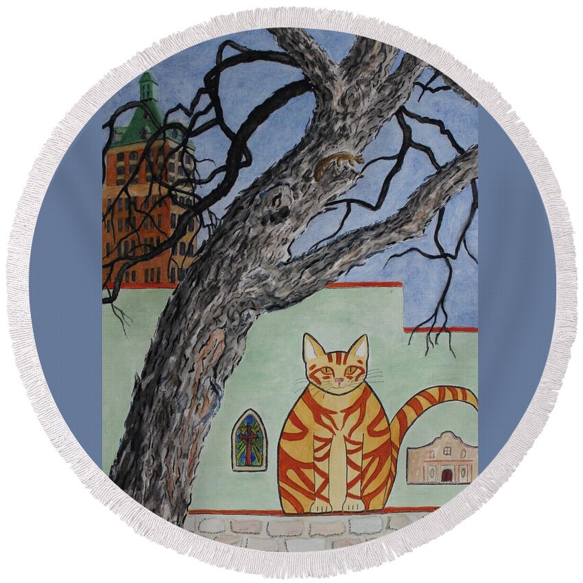Ginger Color Round Beach Towel featuring the painting Mr. Lavish, Younger Branch of the Ginger Family of La Villita by Vera Smith