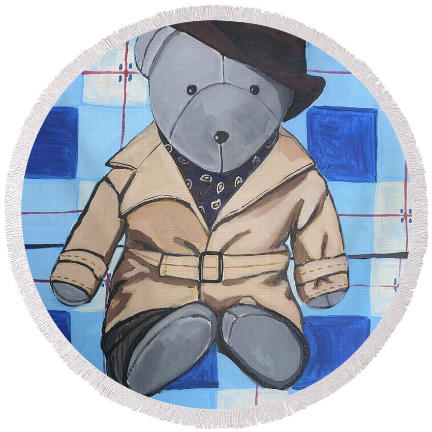  Round Beach Towel featuring the painting Mr.Bear Full House by Jam Art