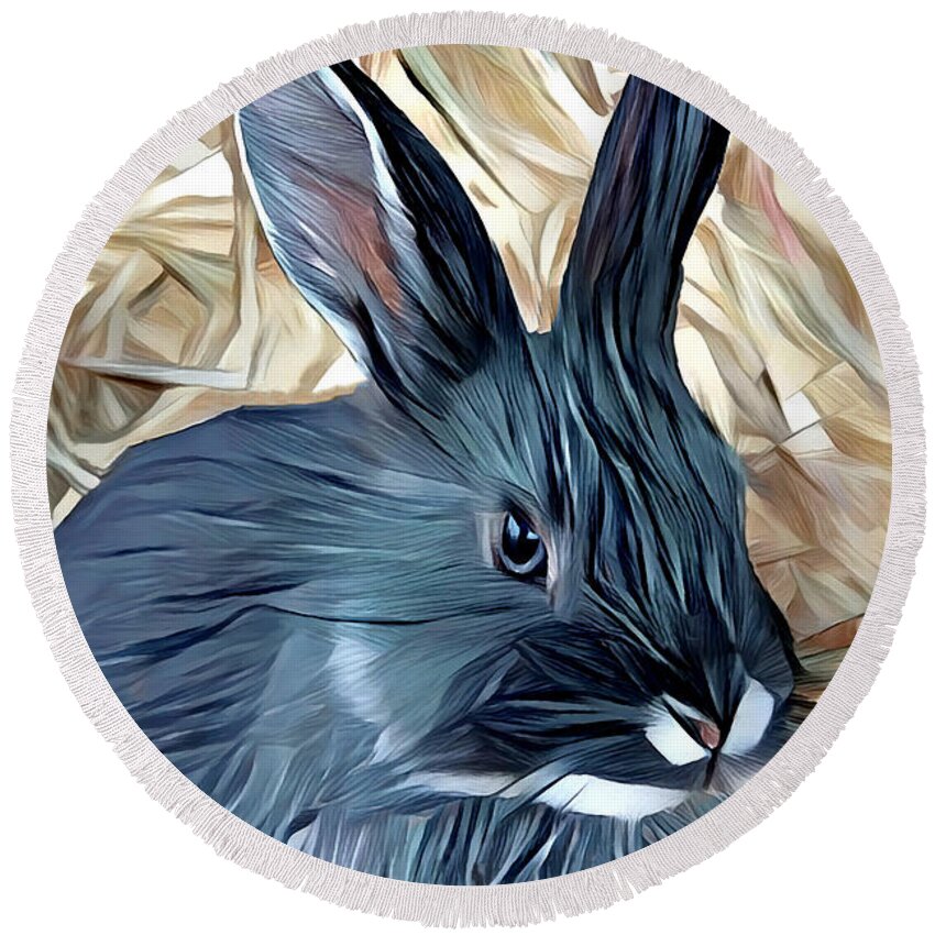 Rabbits Round Beach Towel featuring the digital art Ms. Rabbit by Pennie McCracken