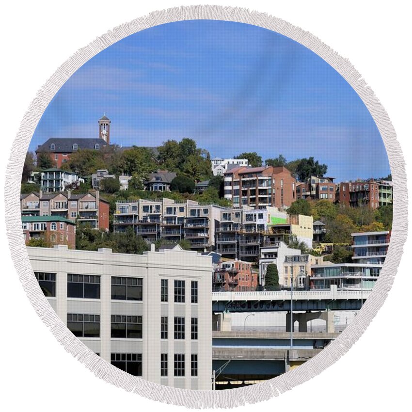 Mount Adams Round Beach Towel featuring the photograph Mt Adams Two - Cincy New port Series by Lee Antle
