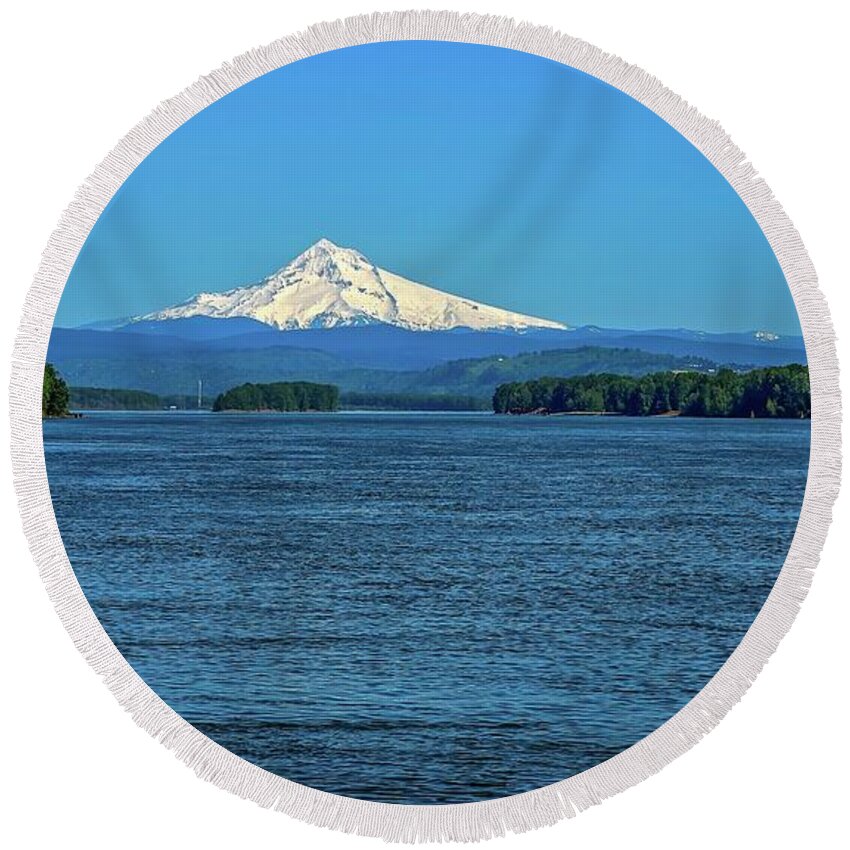 Jon Burch Round Beach Towel featuring the photograph Mt. Hood Above The Columbia River by Jon Burch Photography