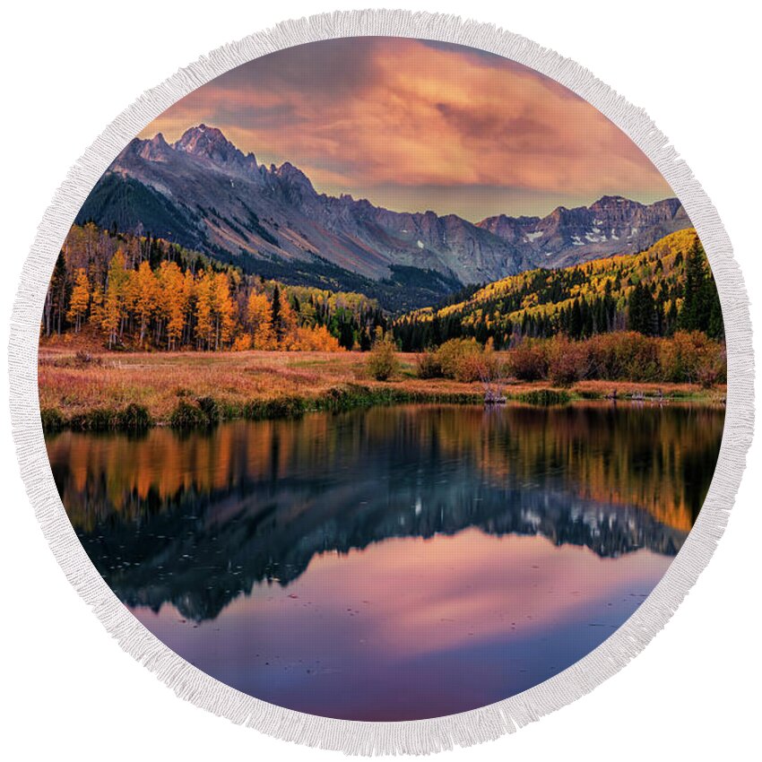 Mountain Round Beach Towel featuring the photograph Mt. Sneffels in Fall by David Soldano