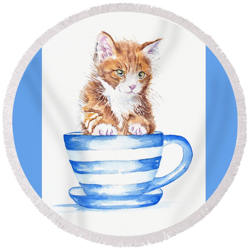 Kitten Round Beach Towel featuring the painting Storm in a teacup by Debra Hall