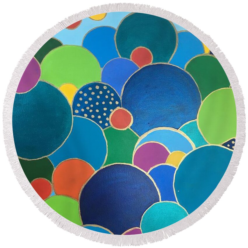 Bubbles Round Beach Towel featuring the painting Multi-color Bubbles by Debora Sanders
