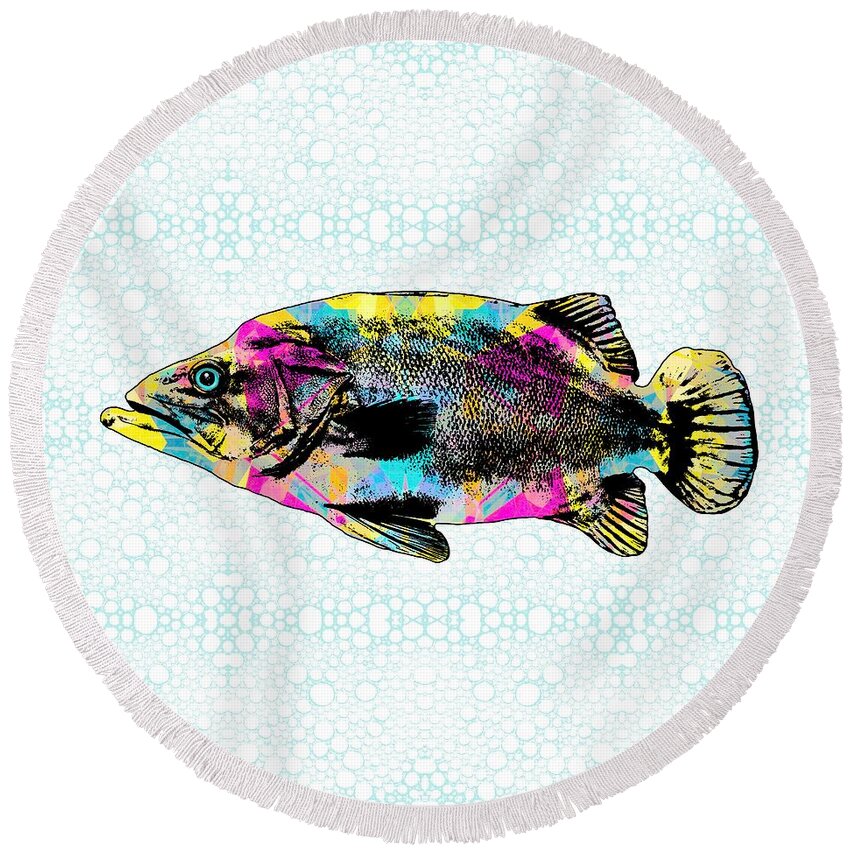 Fish Round Beach Towel featuring the digital art Multicolor Fish 5 by Lucie Dumas