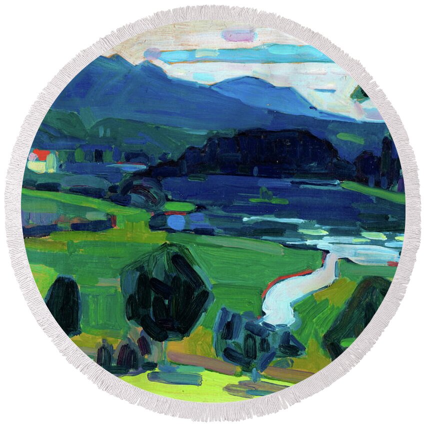 Murnau Round Beach Towel featuring the painting Murnau, View over the Staffelsee, summer 1908 by Wassily Kandinsky