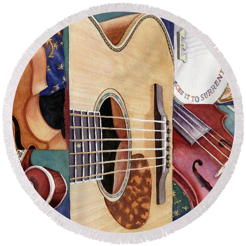 Music Painting Round Beach Towel featuring the painting Music Mosaic by Anne Gifford