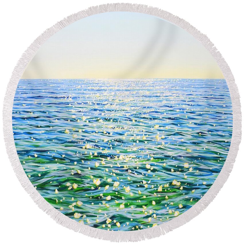 Blue Ocean Round Beach Towel featuring the painting Music of the ocean 2. by Iryna Kastsova
