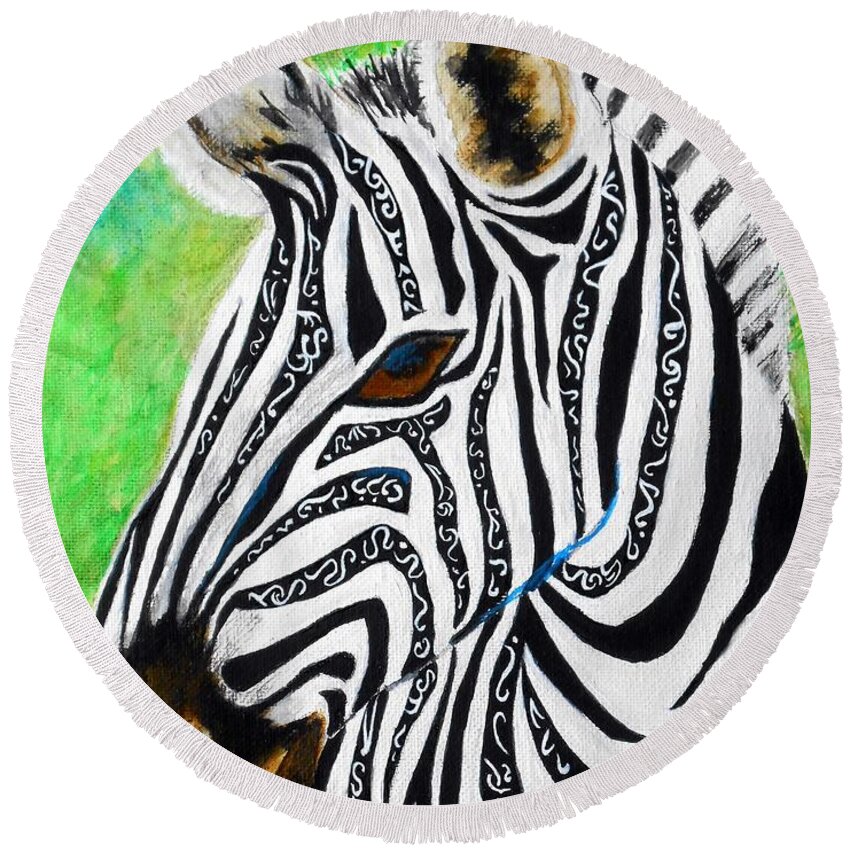 Zebra Round Beach Towel featuring the painting Mutant Ninja Zebra by Jayne Somogy