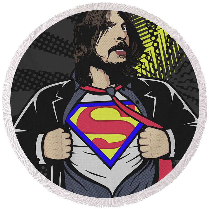 Dave Grohl Round Beach Towel featuring the digital art My Hero by Christina Rick