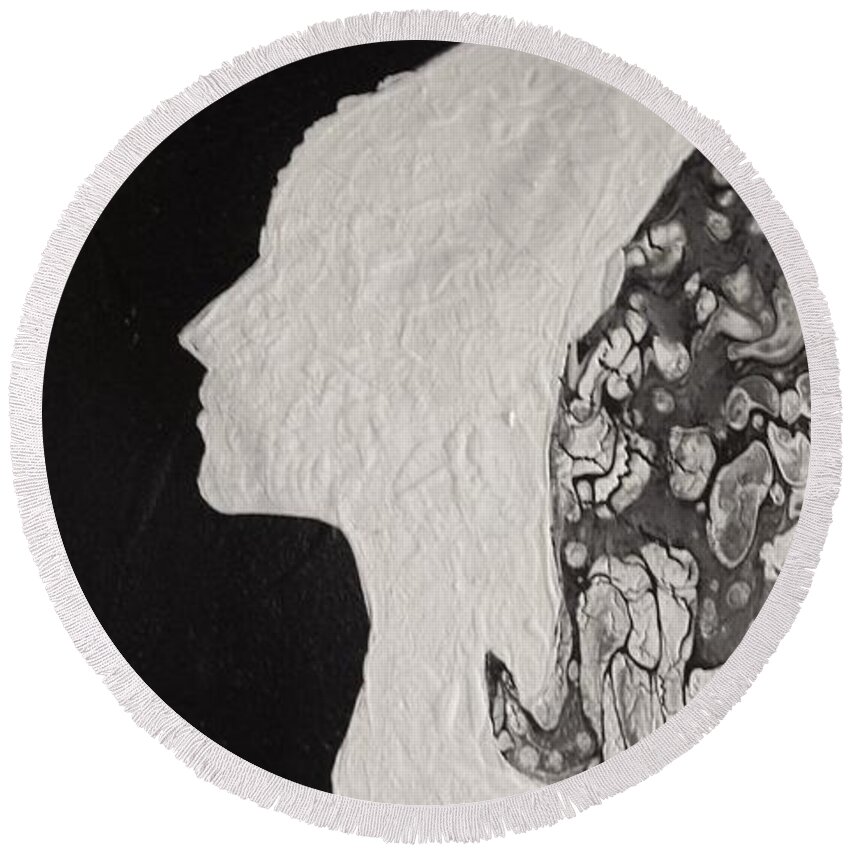 Black And White Round Beach Towel featuring the mixed media My Love by John Johnson