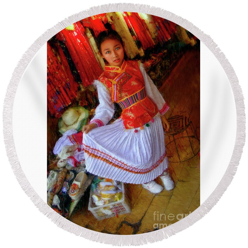  Round Beach Towel featuring the photograph My New Traditional Oipao Dress by Blake Richards