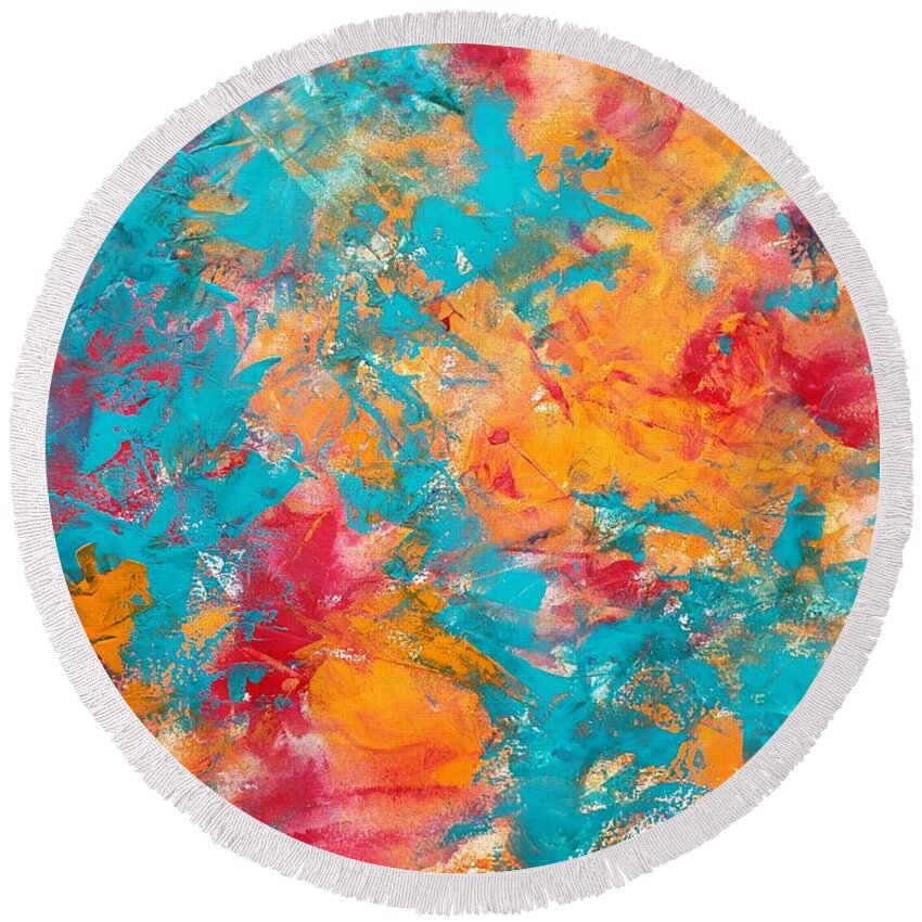 Abstract Watercolor Round Beach Towel featuring the painting My Obsession by Lisa Debaets