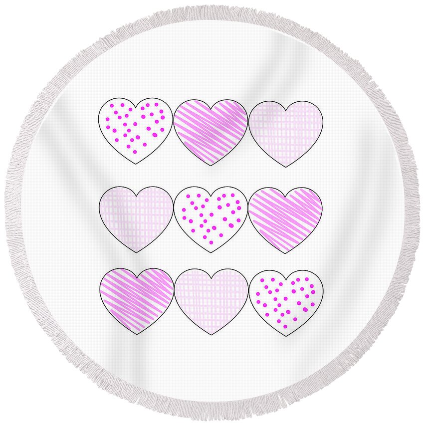 Heart Round Beach Towel featuring the digital art My Pink Hearts by Moira Law