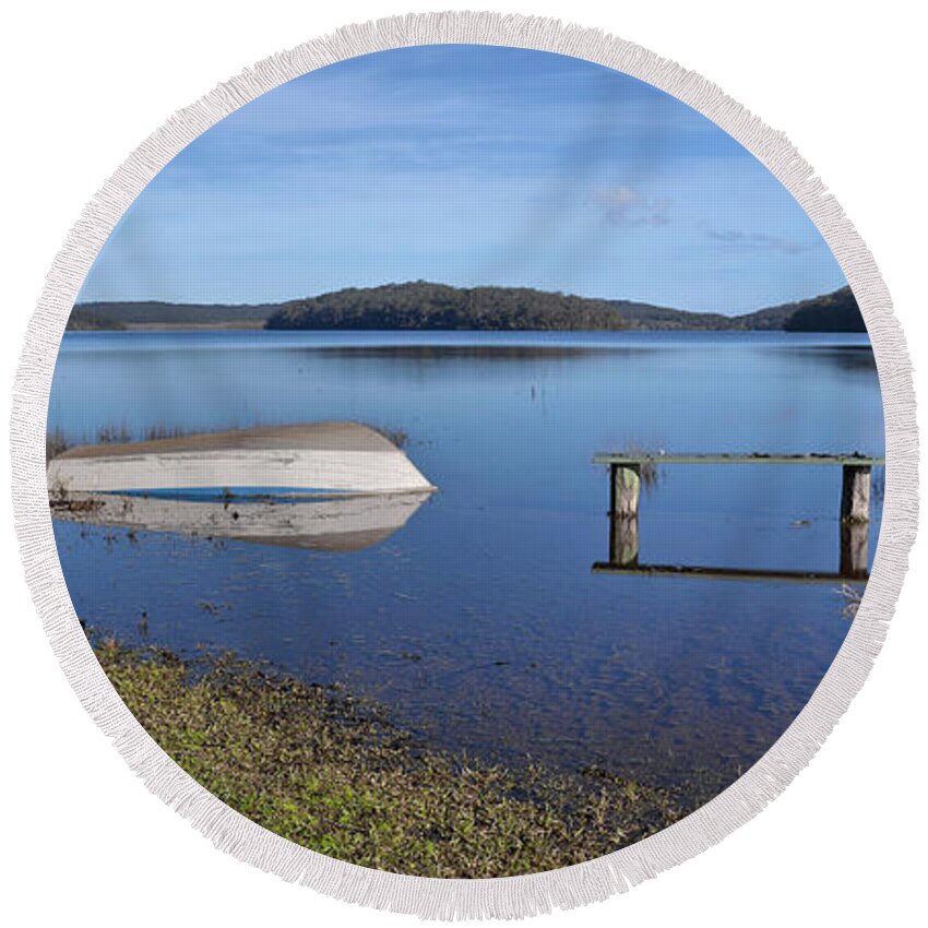 Myall Lakes Nsw Australia Round Beach Towel featuring the digital art Myall Lakes 51 by Kevin Chippindall