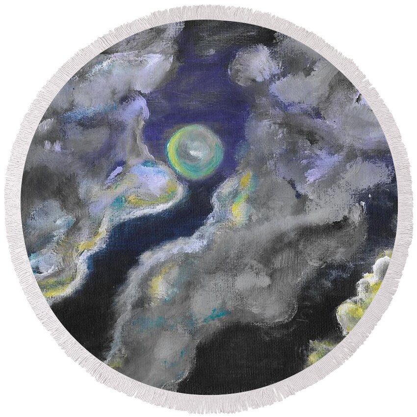 Moon Round Beach Towel featuring the painting Mysterious Night by Esoteric Gardens KN