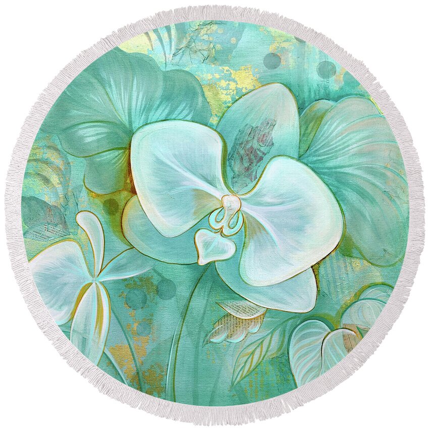 Orchid Round Beach Towel featuring the painting Mystic Orchid by Shadia Derbyshire