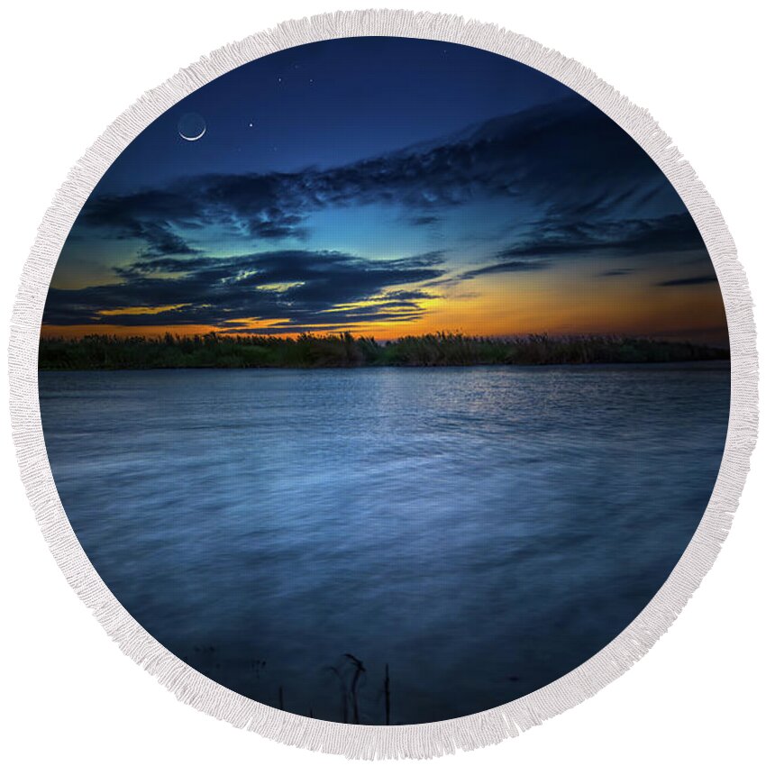 Moon Round Beach Towel featuring the photograph Mystic Wetlands by Mark Andrew Thomas