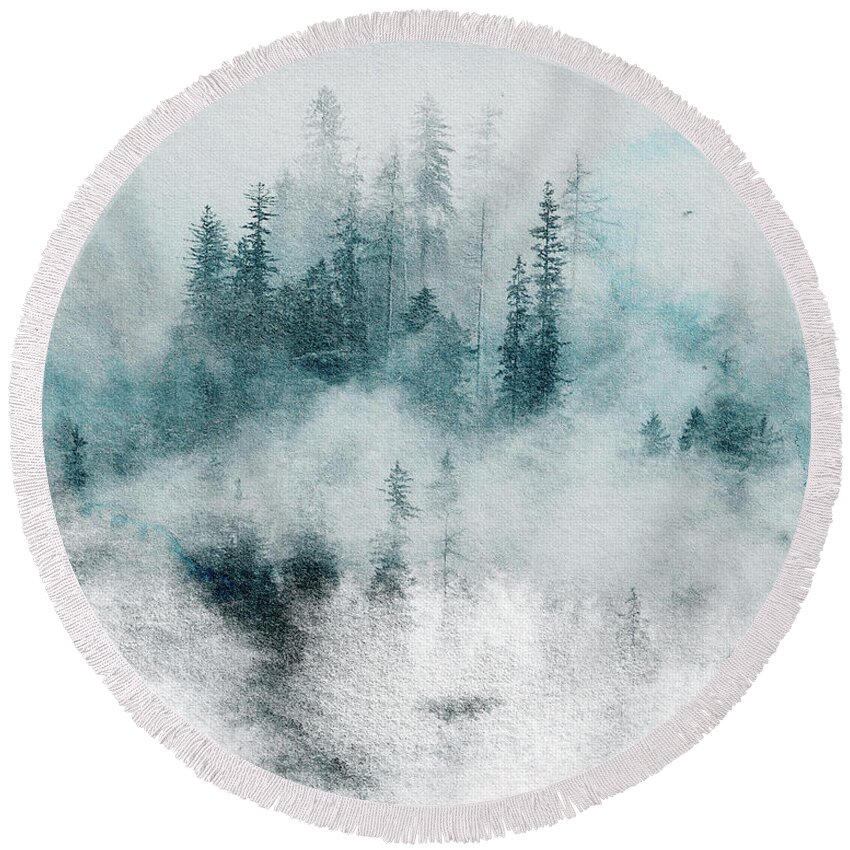 Forest Round Beach Towel featuring the mixed media Mystical Storm by Colleen Taylor