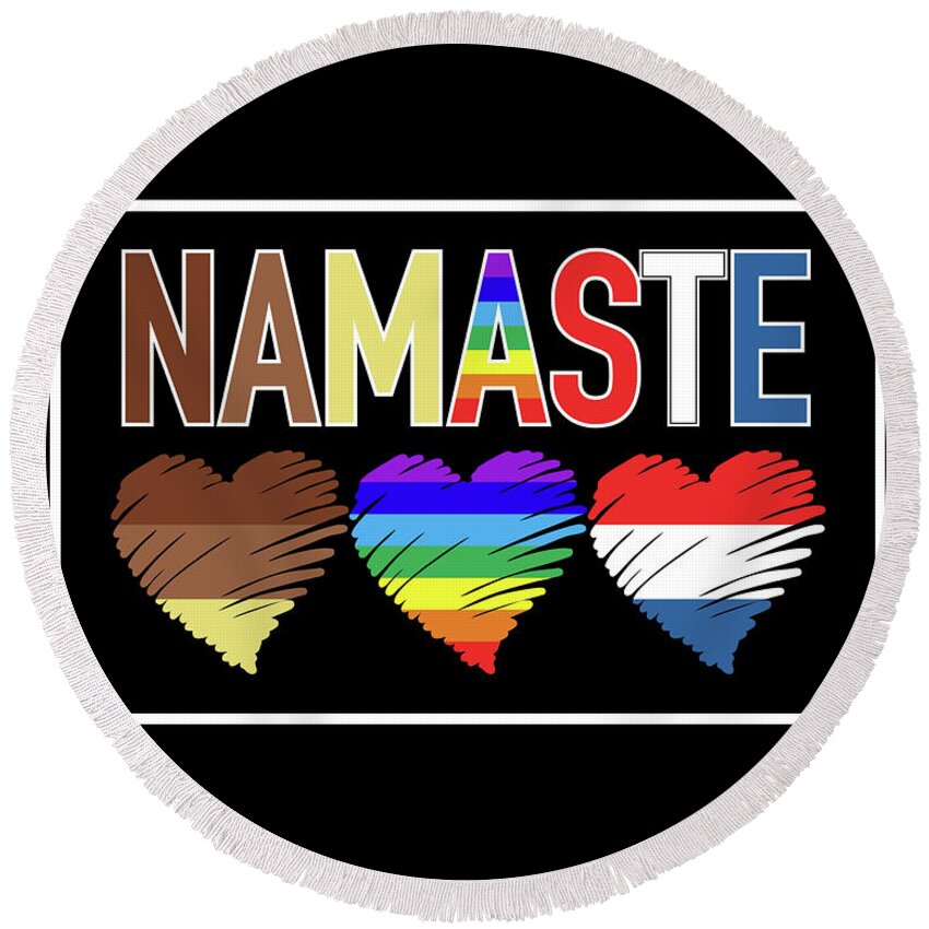Namaste Round Beach Towel featuring the digital art Namaste Heart Art - Tri Color by Artistic Mystic