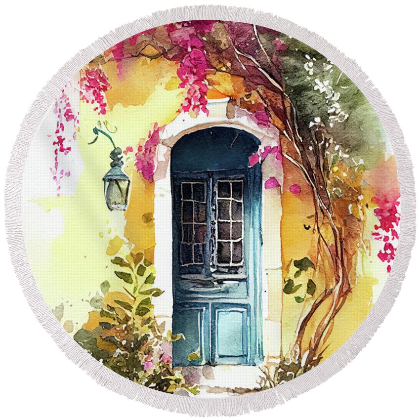 Watercolor Round Beach Towel featuring the painting Nancy's Place by Greg Collins