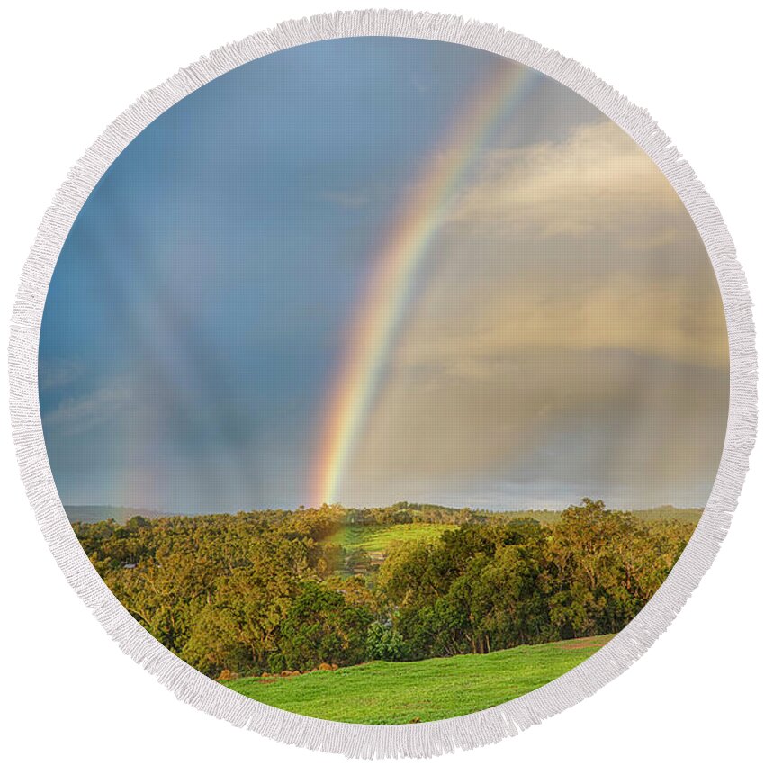 Afternoon Round Beach Towel featuring the photograph Nannup Rainbow by Jay Heifetz