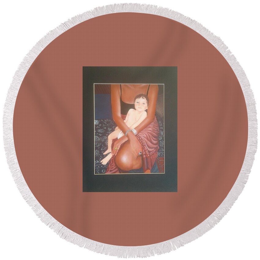  Round Beach Towel featuring the painting Madonna and Child--Naomi and Ezra by James RODERICK
