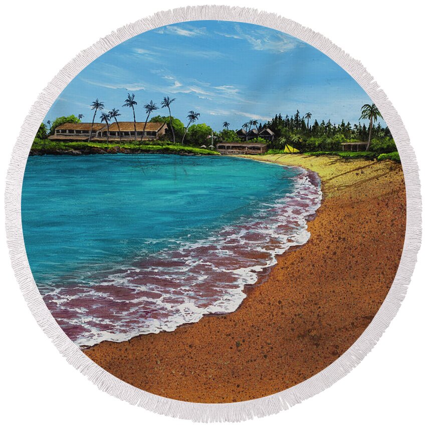 Beach Round Beach Towel featuring the painting Napili Bay During Covid 19 by Darice Machel McGuire