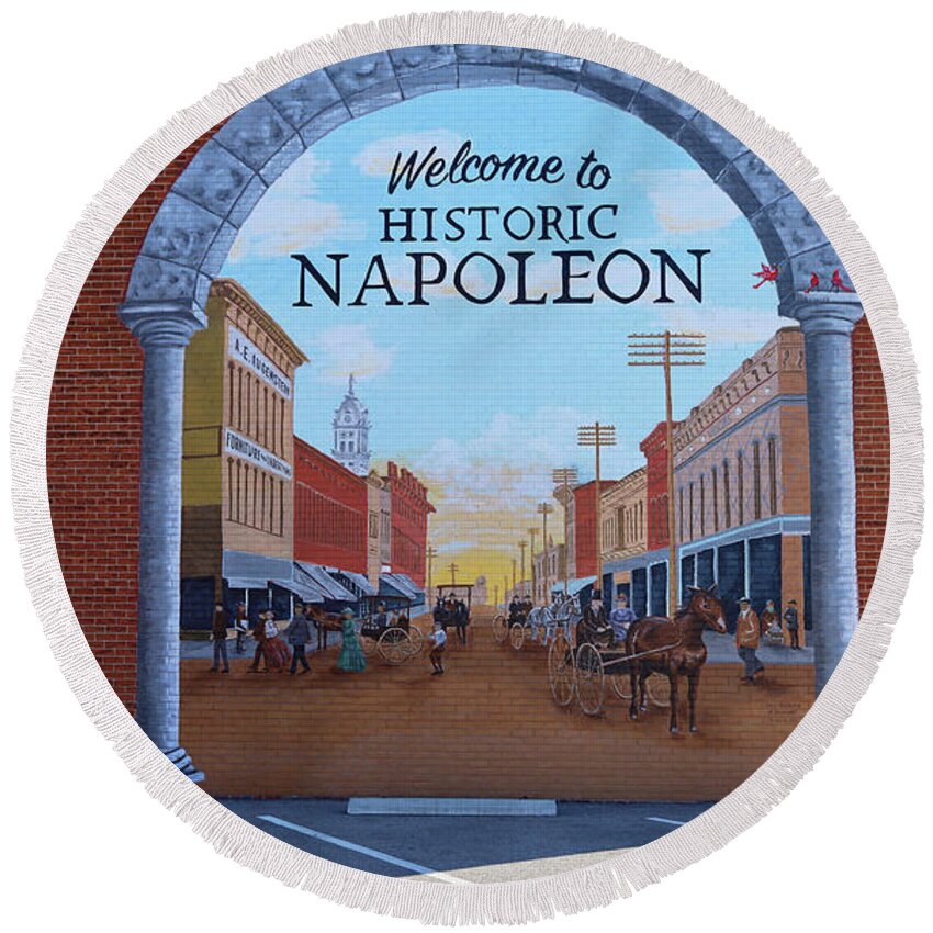 Mural Round Beach Towel featuring the photograph Napoleon Ohio Mural by Dave Rickerd 9850 by Jack Schultz