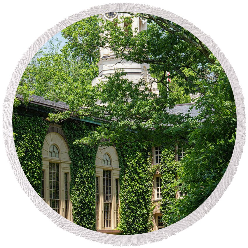 Princeton Round Beach Towel featuring the photograph Nassau Hall Windows and Tower by Bob Phillips