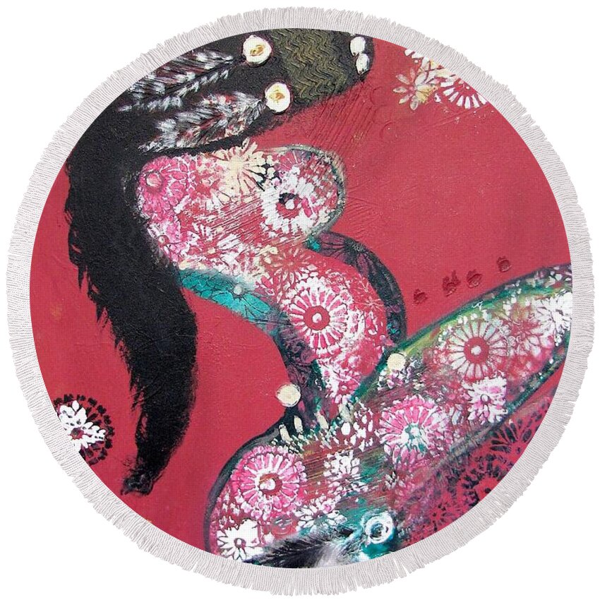 Indigenous Woman Round Beach Towel featuring the painting Cinnamon Girl by Leslie Porter