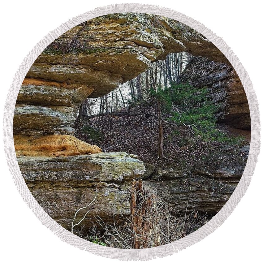 Natural Round Beach Towel featuring the photograph Natural Bridge State Park, WIsconsin by Steven Ralser