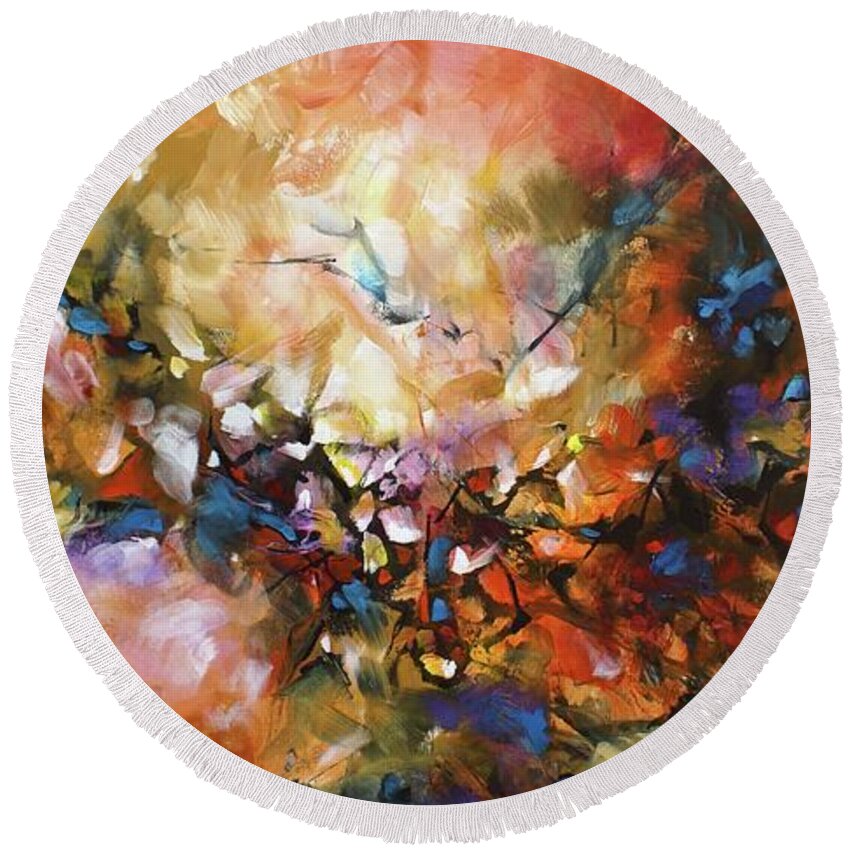 Abstract Round Beach Towel featuring the painting Natural Intervention by Michael Lang
