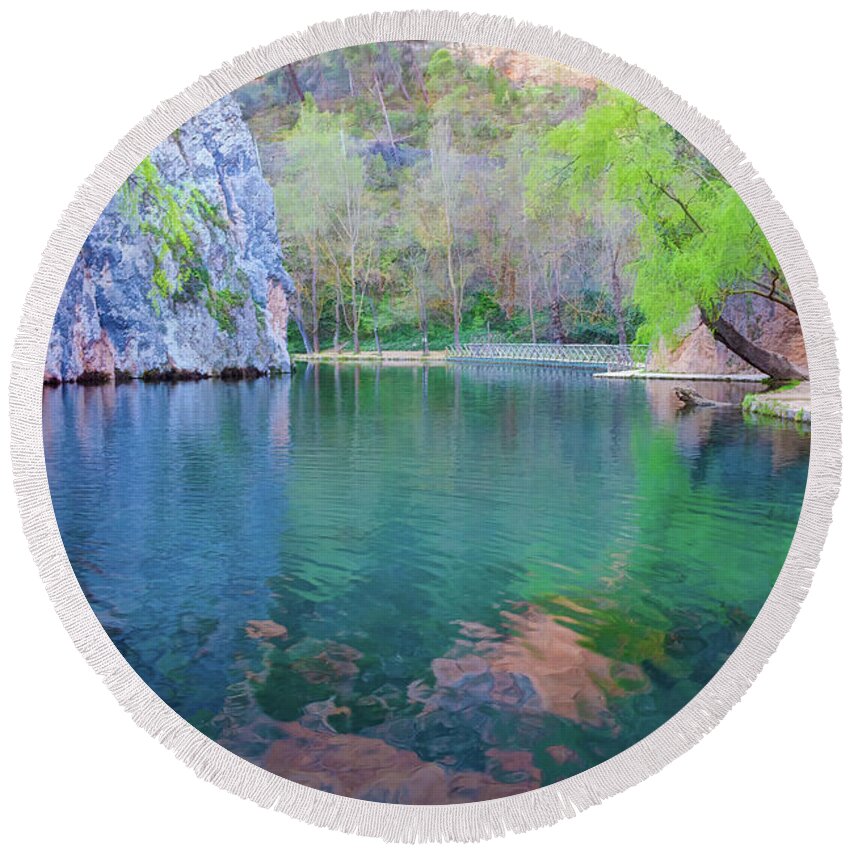 Canvas Round Beach Towel featuring the photograph Natural park of the monastery of Piedra - Orton glow Edition - 1 by Jordi Carrio Jamila