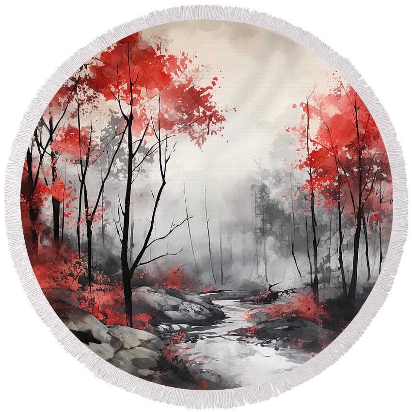 Red And Gray Round Beach Towel featuring the painting Nature's Boldness by Lourry Legarde
