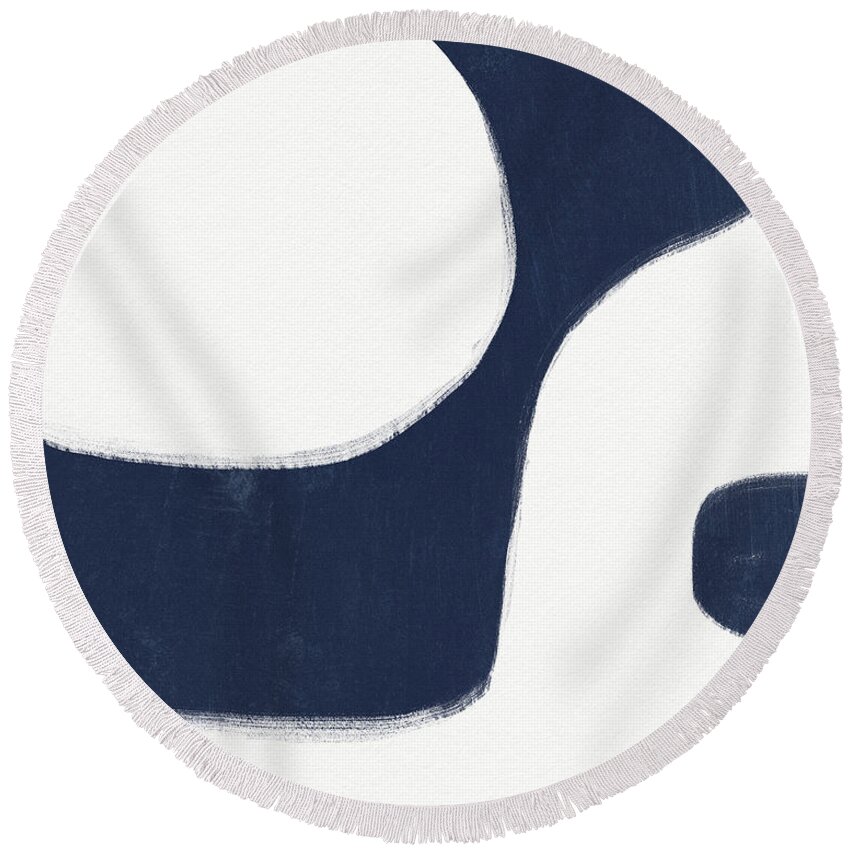 Modern Round Beach Towel featuring the mixed media Blue Drift 2- Art by Linda Woods by Linda Woods