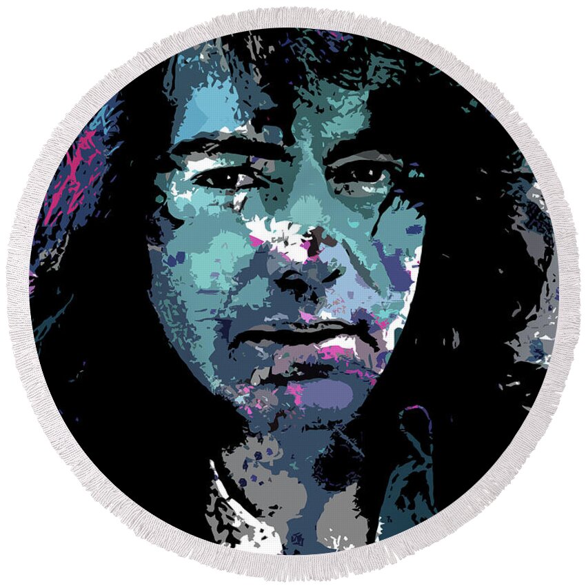 Psychedelic Round Beach Towel featuring the digital art Neil Diamond psychedelic portrait by Movie World Posters