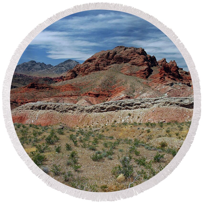 Mojave Round Beach Towel featuring the photograph Neveda scenery by Cindy Murphy