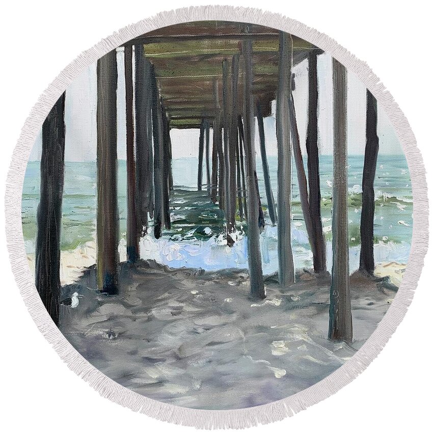 Impressionistic Beach Round Beach Towel featuring the painting New Legs by Maggii Sarfaty