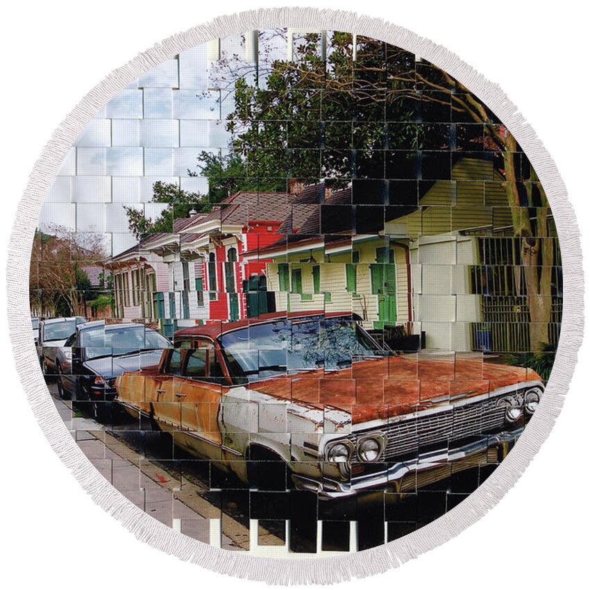 Cars Round Beach Towel featuring the photograph New Orleans by Valerie Brown