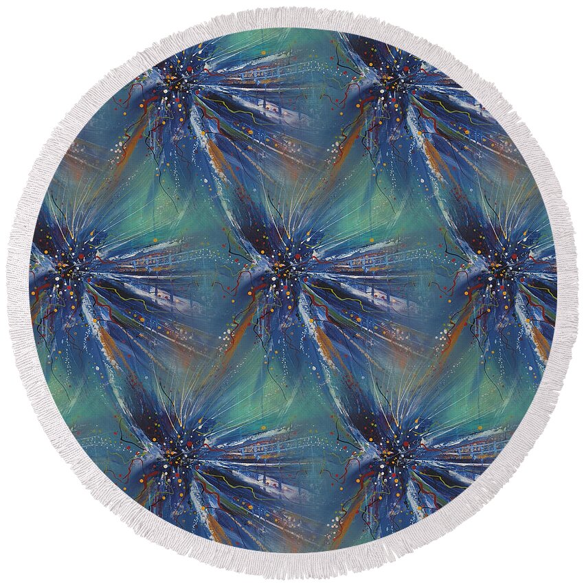 Drop Round Beach Towel featuring the digital art New Year - Blur Kaleidoscope by Themayart