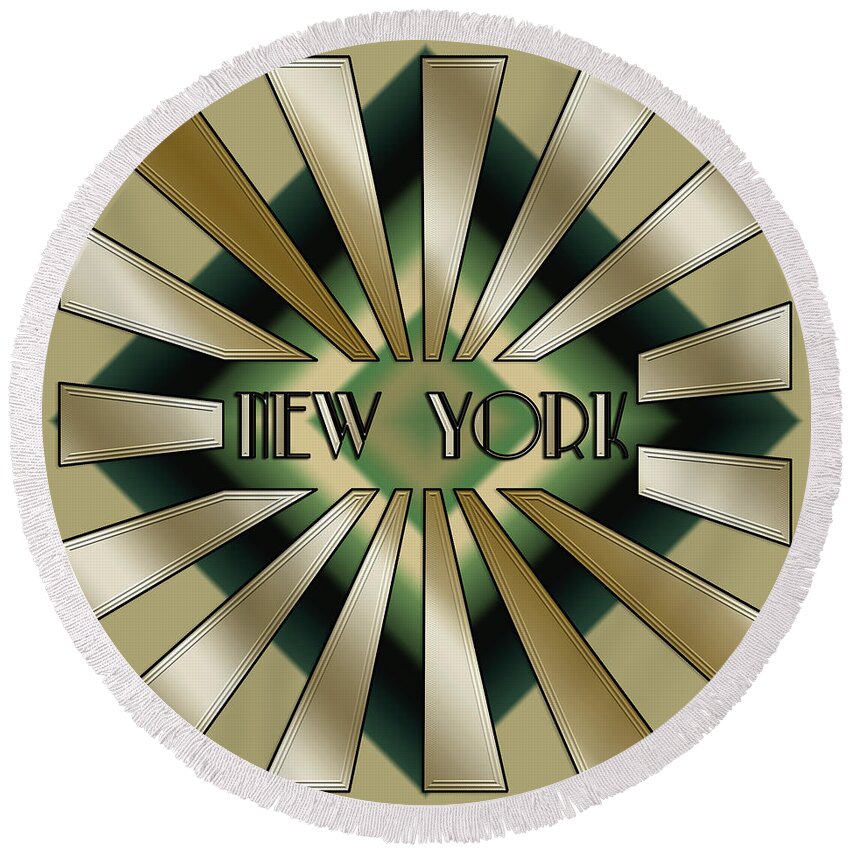 Staley Round Beach Towel featuring the digital art New York Rays by Chuck Staley