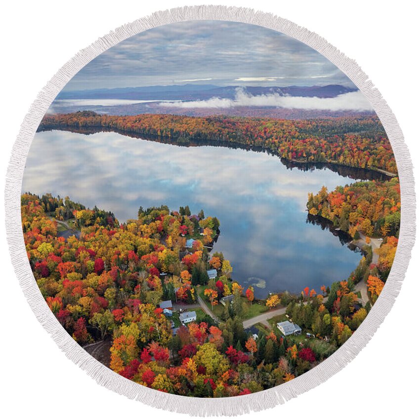  Round Beach Towel featuring the photograph Newark Pond Vermont Fall Reflection #3 by John Rowe
