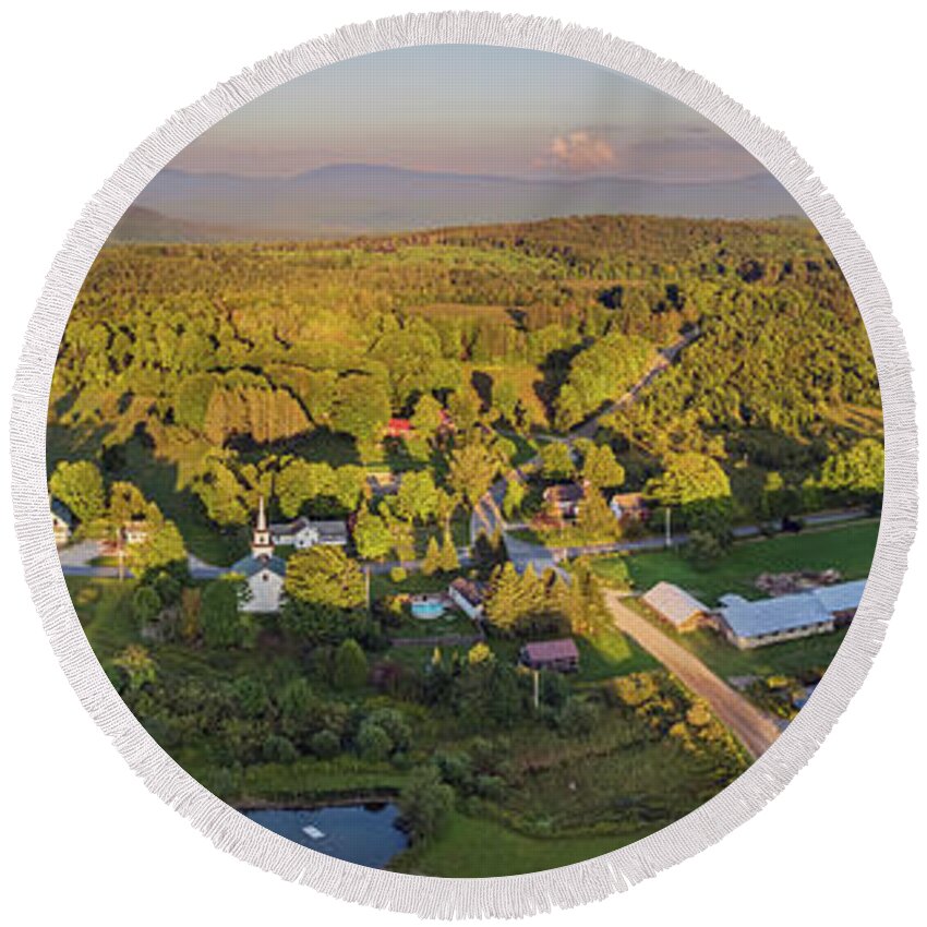 2021 Round Beach Towel featuring the photograph Newark, Vermont Panorama - August 2021 by John Rowe