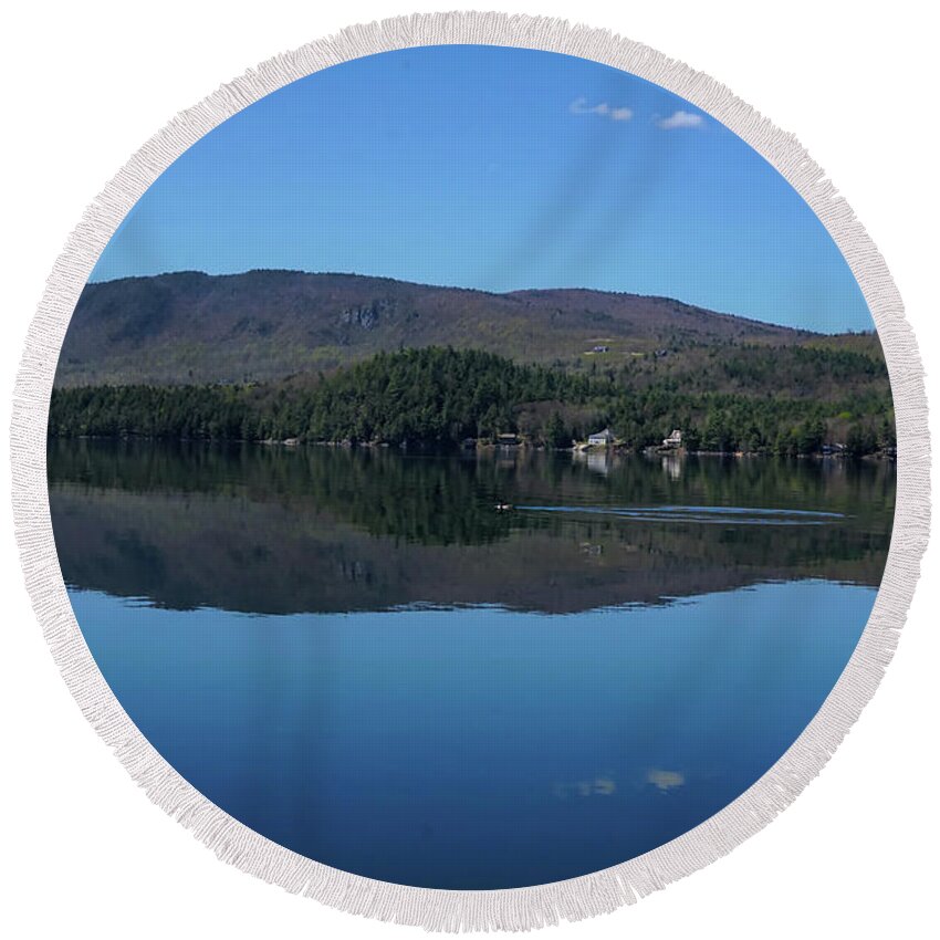 Loon Round Beach Towel featuring the photograph Newfound Reflections Home of the Loons by Xine Segalas