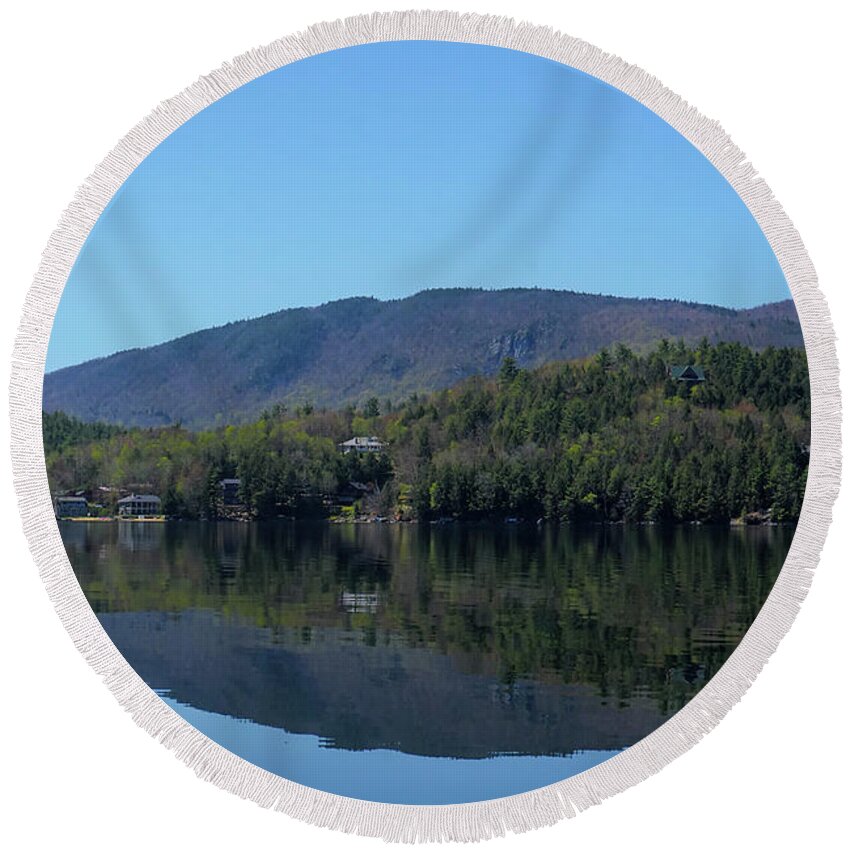 Newfound Lake Round Beach Towel featuring the photograph Newfound Reflections of Hebron by Xine Segalas