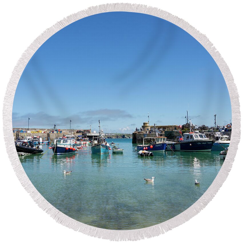 Newquay Round Beach Towel featuring the photograph Newquay harbour by Steev Stamford