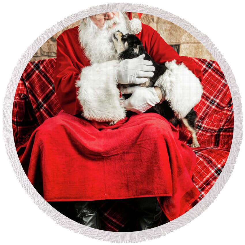 Newt Round Beach Towel featuring the photograph Newt with Santa 1 by Christopher Holmes