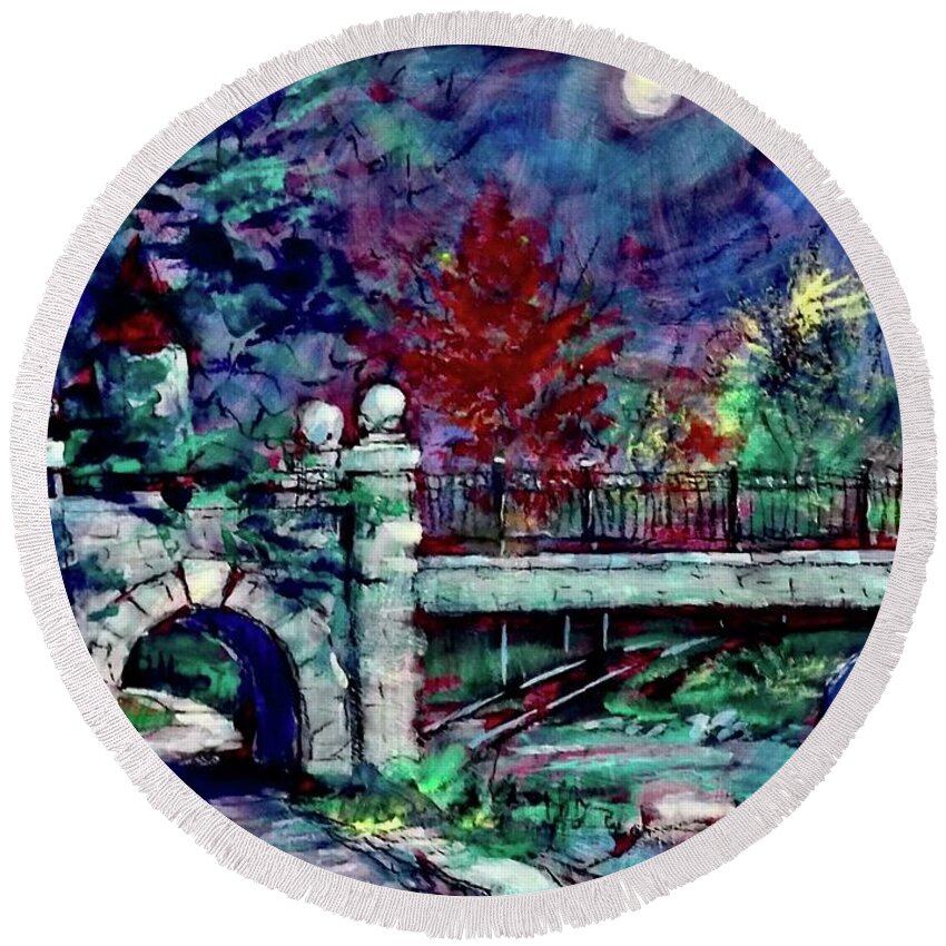 Painting Round Beach Towel featuring the painting Night Bear by Les Leffingwell