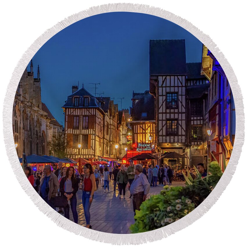Crowds Round Beach Towel featuring the photograph Night Life in Troyes, France by Marcy Wielfaert
